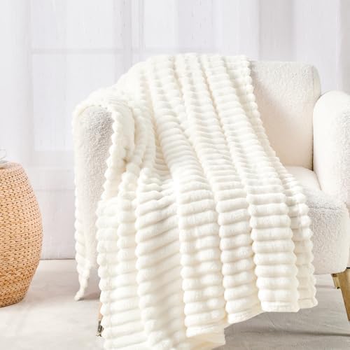 BOURINA Flannel Throw Blanket Fleece Throw Outdoor Blanket White 60x80