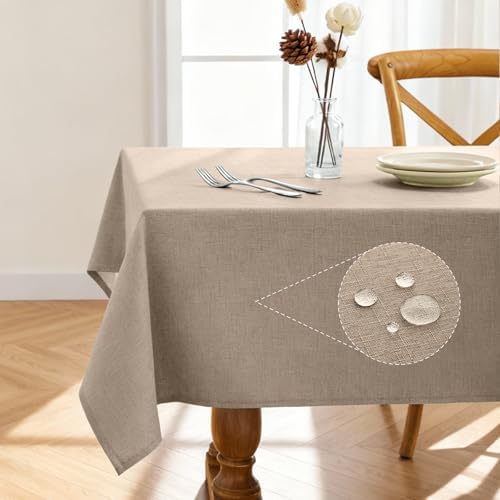 Pureegg Table Cloth for Rectangle Tables - Elegant Linen Mocha