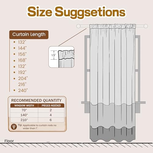 Extra Long Semi Sheer Curtains 17Ft, Rod Pocket 2 Story Drapes Light