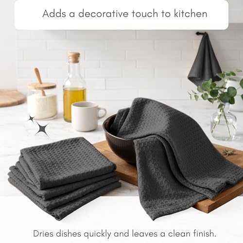 TWINY threads 6 Pc 100% Cotton Kitchen Towels, 16"x26", Absorbent