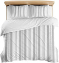 3 Pieces Bedding Set King Size, Grey Striped Soft Duvet Covers Set