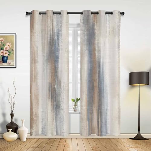 Beige Gray Window Curtains with Grommets Kitchen Drapes, Abstract