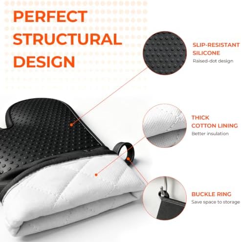AMISARE 4-Pcs 13.39" Silicone Oven Mitts & Mini Mitts, BBQ Baking