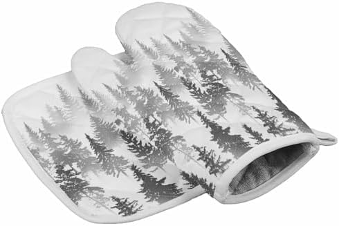 Quilted Cotton Terry Cloth Oven Mitt, Pot Holder Trees Forest