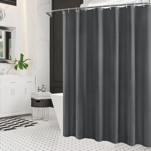 BBiggood Charcoal Grey Shower Curtain, Waffle Weave Shower Curtain for