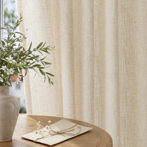 Semi Sheer Pinch Pleated Linen Curtains for Living Room 96 Inches