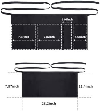 12 Pack Server Apron with 4 Pockets, Black