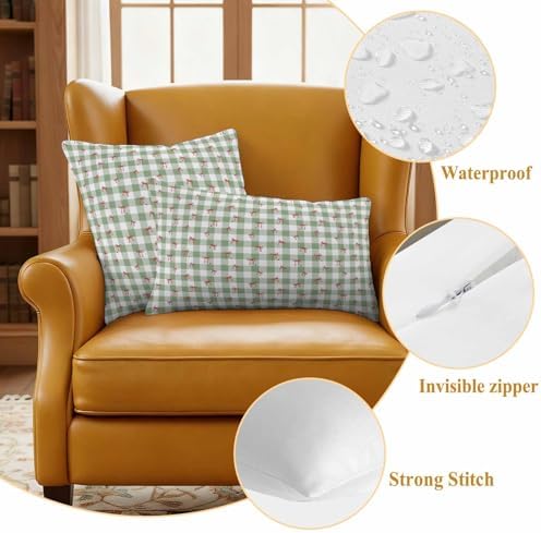 Outdoor Pillow Covers Set of 2, Country Bow Checkered Decorative Throw