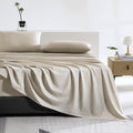 TUMEI Premium French Linen Blend Flat Sheet King Size, Natural Linen