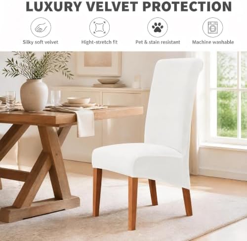 XL/Oversized Velvet Dining Room Chair Covers Set of 2, Off White