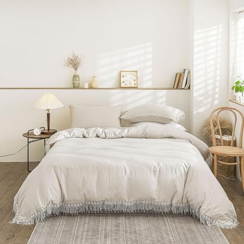 INFLAG Boho Duvet Cover, 100% Cotton Bohemian Tassel Comforter Cover