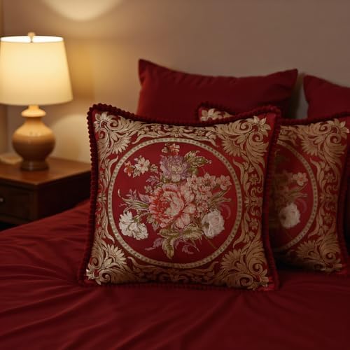 Embroidered Pillow Covers Set of 2, Jacquard Vintage Floral Pillow