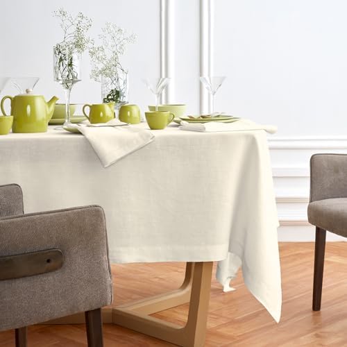 Solino Home 100% Linen Tablecloth Ivory Rectangular Table Cover 70 x