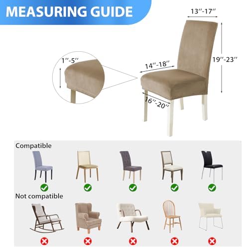 Velvet Dining Room Chair Covers Set of 6, Soft Thick, Camel