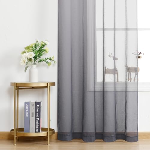 DWCN Grey Ombre Sheer Curtains 63 Inches Long for Living Room 2 Panels