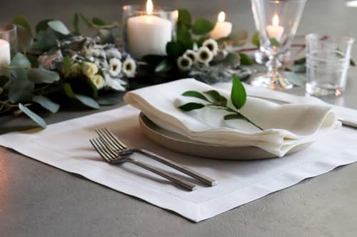 Huddleson Hemstitched Ivory Linen Placemat 15x20 (Set of Six) Luxury