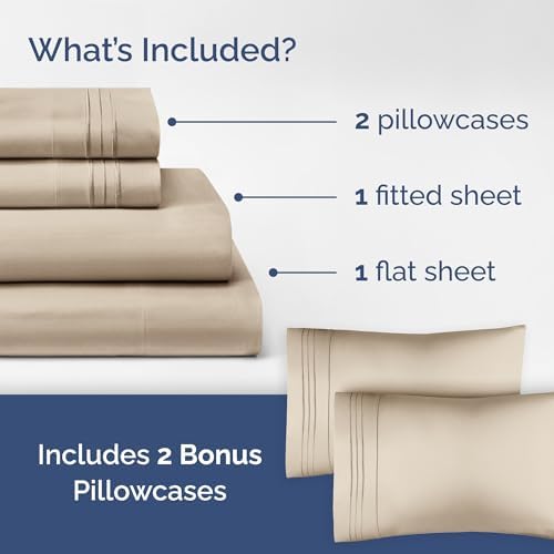 Cream 4-Piece Sheet Set & Pillowcase Bedding Bundle (Full Size)