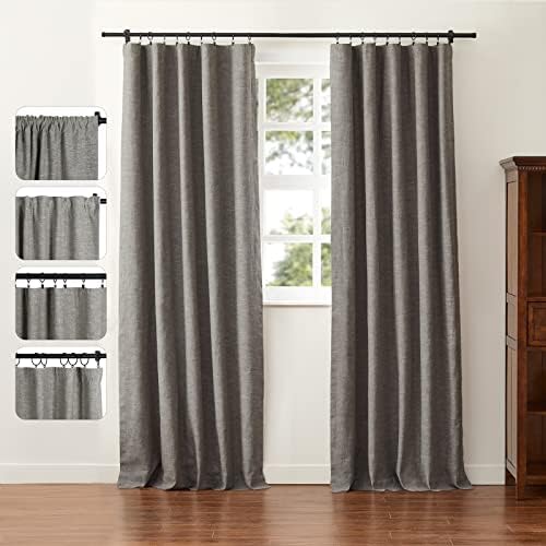 TWOPAGES Gray Linen Cotton Blackout Pleated Curtain, 72Wx108L, 1 Panel
