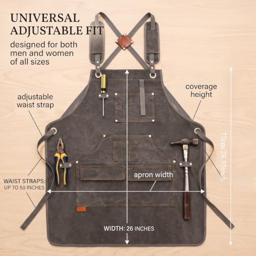Waxed Canvas Work Apron for Men and Women,Grey,Brown,One Size