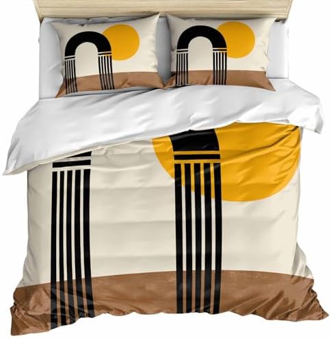 Modern Boho Bedding 3 Piece Duvet Cover Set Queen Size, Geometric