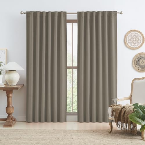 KEQIAOSUOCAI Taupe Blackout Curtains 96 Inches Long 2 Panels Back Tab