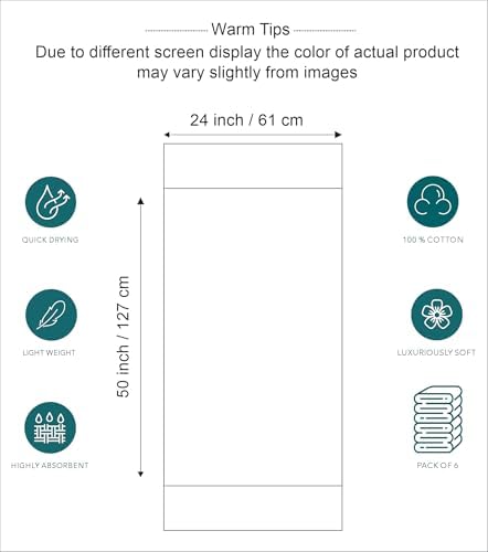 Pleasant Home Bath Towels Set of 6 (24” x 50”) 100% Cotton, Neutral