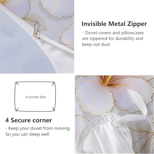 Simple Watercolor Hibiscus Flower Duvet Cover King 3Pcs, Breathable