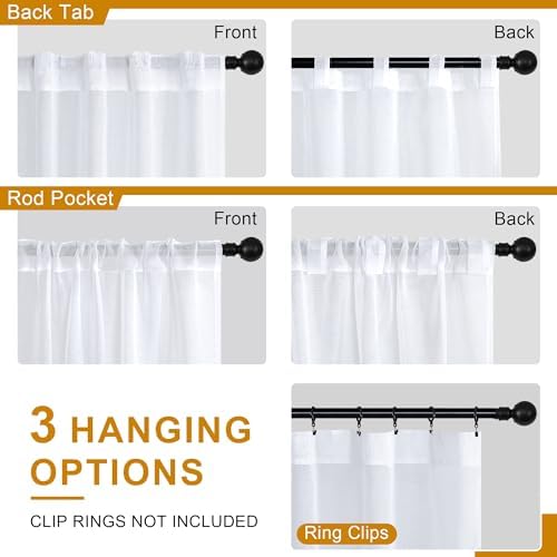 DWCN White Faux Linen Sheer Curtains, 2 Panels, 52x84 Inch