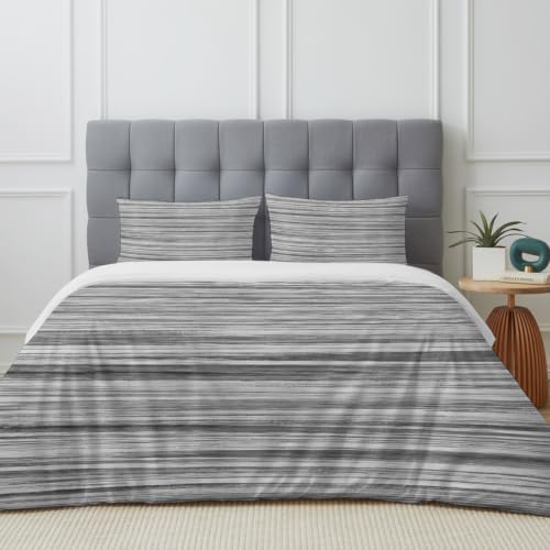 Queen Duvet Cover Abstract Gray Striped Textured 4-Piece Bedding Set