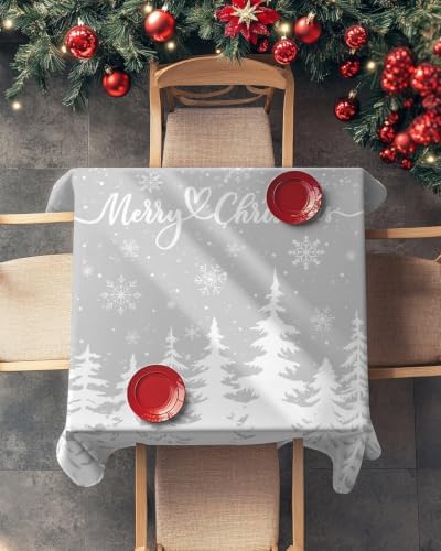 Christmas Tree Square Tablecloth White Pines Tree Silhouette Snowflake