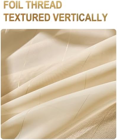 Foil Stripe Beige Sheer Curtains 84 inches Length 2 Panels with