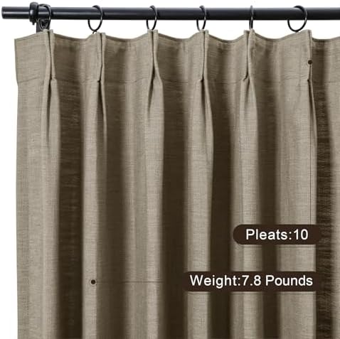 TWOPAGES Pinch Pleated Linen Curtain, Taupe Grey, 52W x 108L, 1 Panel