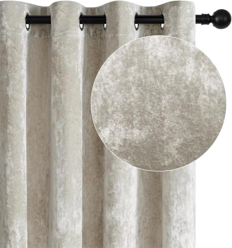 SMILETIME Ivory White Crushed Velvet Curtains 104x108 inch Grommet - 1