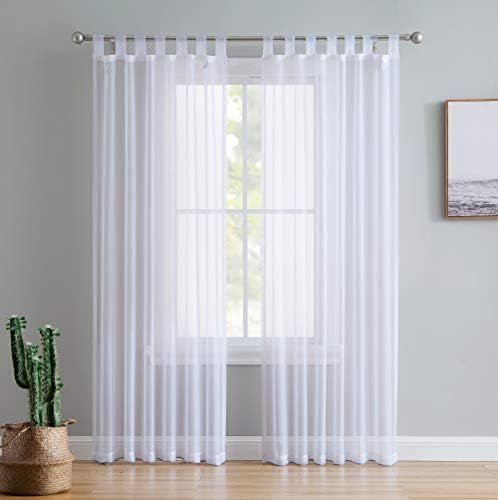 HLC.ME White Tab Top 54 inch x 108 inch Long Window Curtain Sheer