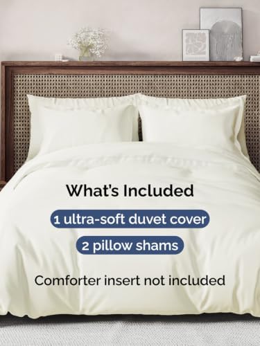 Duvet Cover Full Size - Extra Soft 3 Piece with Zipper Closure - Ivory