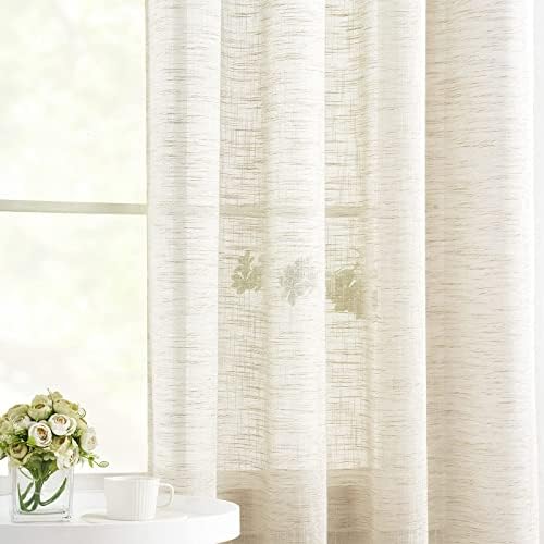 Linen Textured Semi Sheer Curtains 45inch Natural Beige Rustic