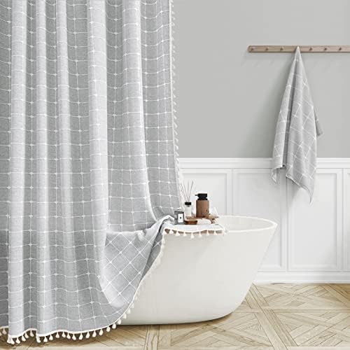 BTTN 60x72 Boho Farmhouse Linen Heavy Duty Shower Curtain Set