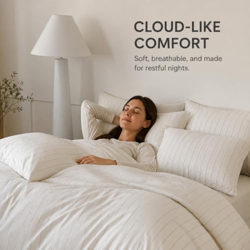 00% Cotton Striped, Yarn‐Dyed Neutral Stripe Duvet Cover Bedding