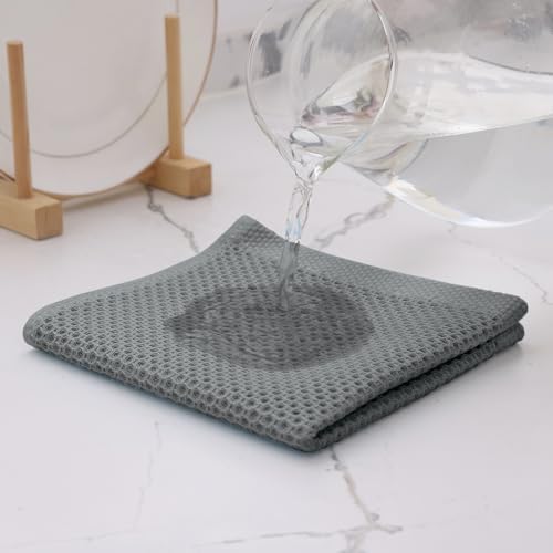 Kitinjoy 100% Cotton Waffle 6-Pack Kitchen Towels, 12" x 12", Grey