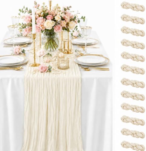 12 Pack Beige Cheesecloth Table Runners, 35 x 120 Inch Boho Gauze