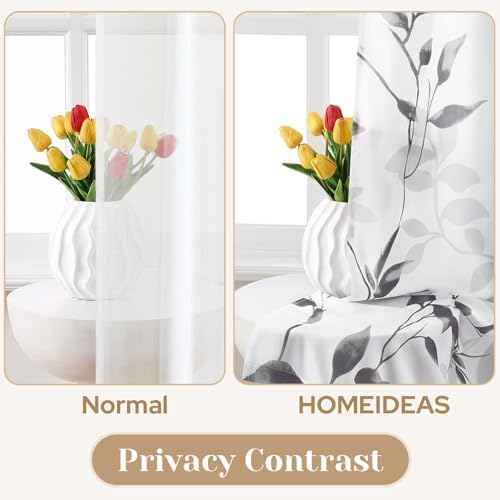HOMEIDEAS Light Grey and White Privacy Sheer Curtains, 52X96 Inch, 2