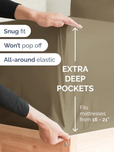 Extra Deep Pocket King Size Sheet Set - Breathable & Cooling - Khaki