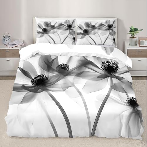 Gray Floral Bedding Set Modern Flowers Comforter Cover Set, European