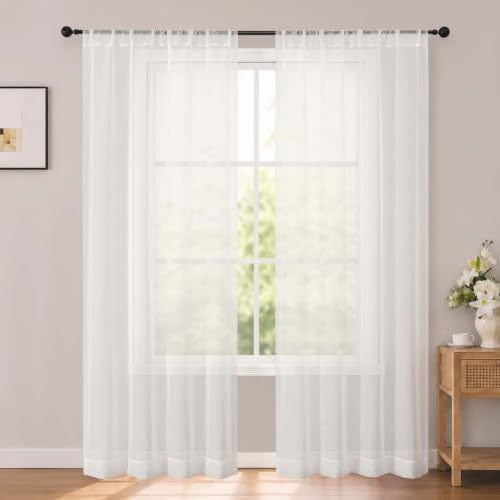 OWENIE Ivory Sheer Curtains 72 Inches Long for Living Room 2 Panels