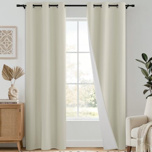 SimpleHome Cream 100% Blackout Curtains for Bedroom 84 Inch Length 2