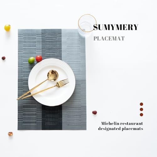 Placemats Set of 12 Vinyl/Plastic Woven Place Mats for Kitchen Table