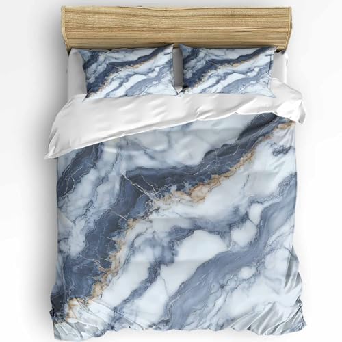 Duvet Cover Set Queen, Marble Texture Pattern 3 Piece Bedding Set