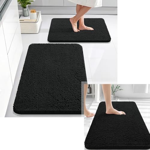 OLANLY Chenille Bath Mat and Bathroom Rugs Sets 2 Piece, Bath Mat Size
