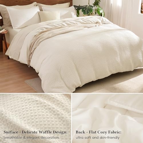 David's Home Textured Waffle Weave Duvet Cover Set, Twin, Cannoli
