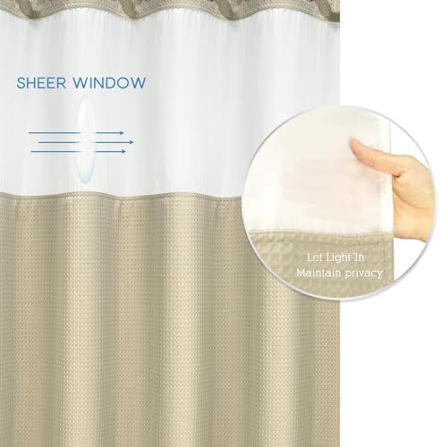 ARICHOMY Shower Curtain Set Waffle Weave Curtain Fabric Shower Curtain